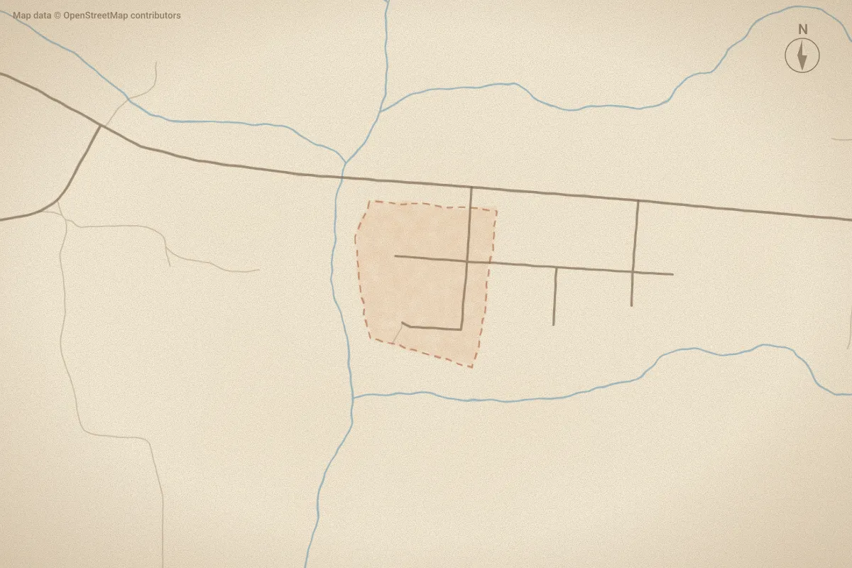 Watercolor map of Rolling Meadows in Richlands, NC, showing its streets, water and surroundings