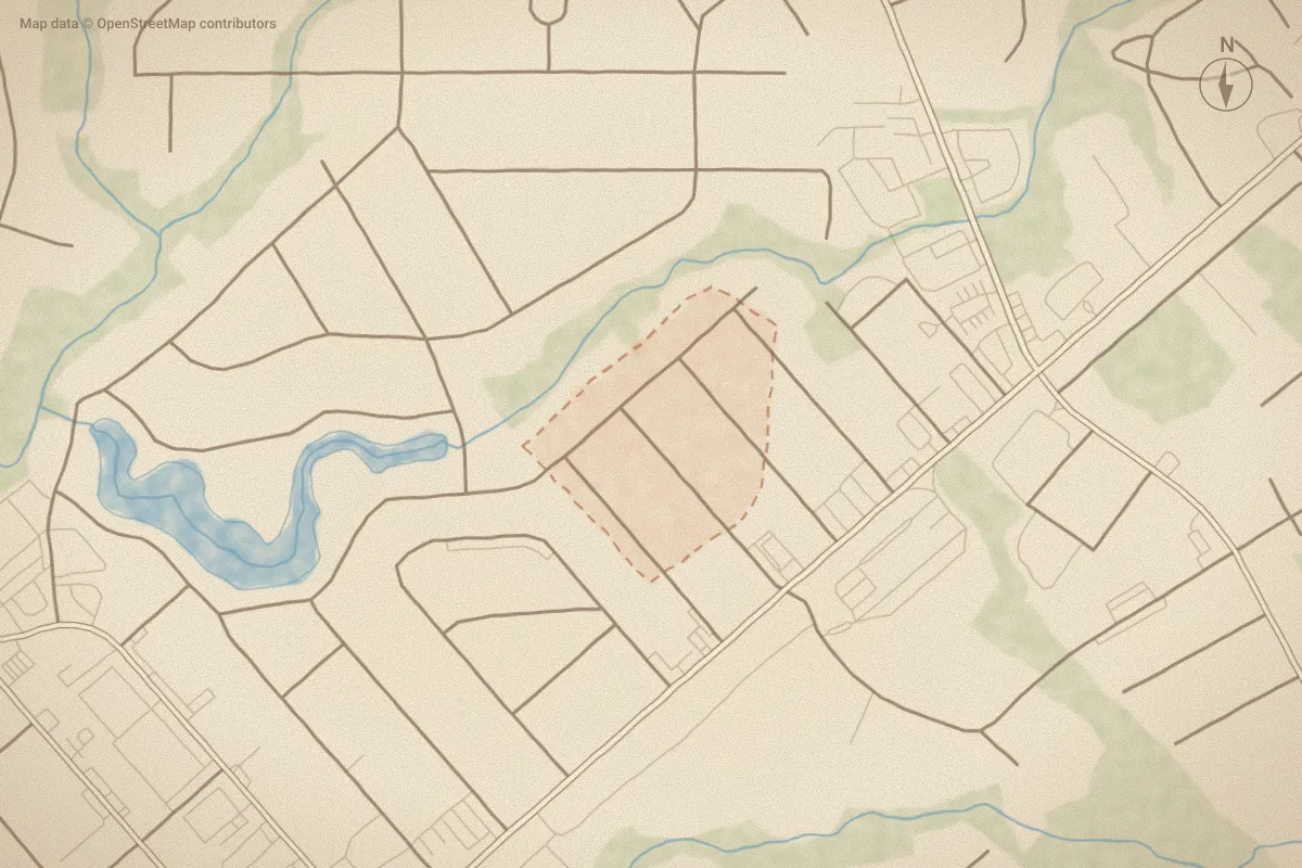 Watercolor map of Sabiston Height in Jacksonville, NC, showing its streets, water and surroundings