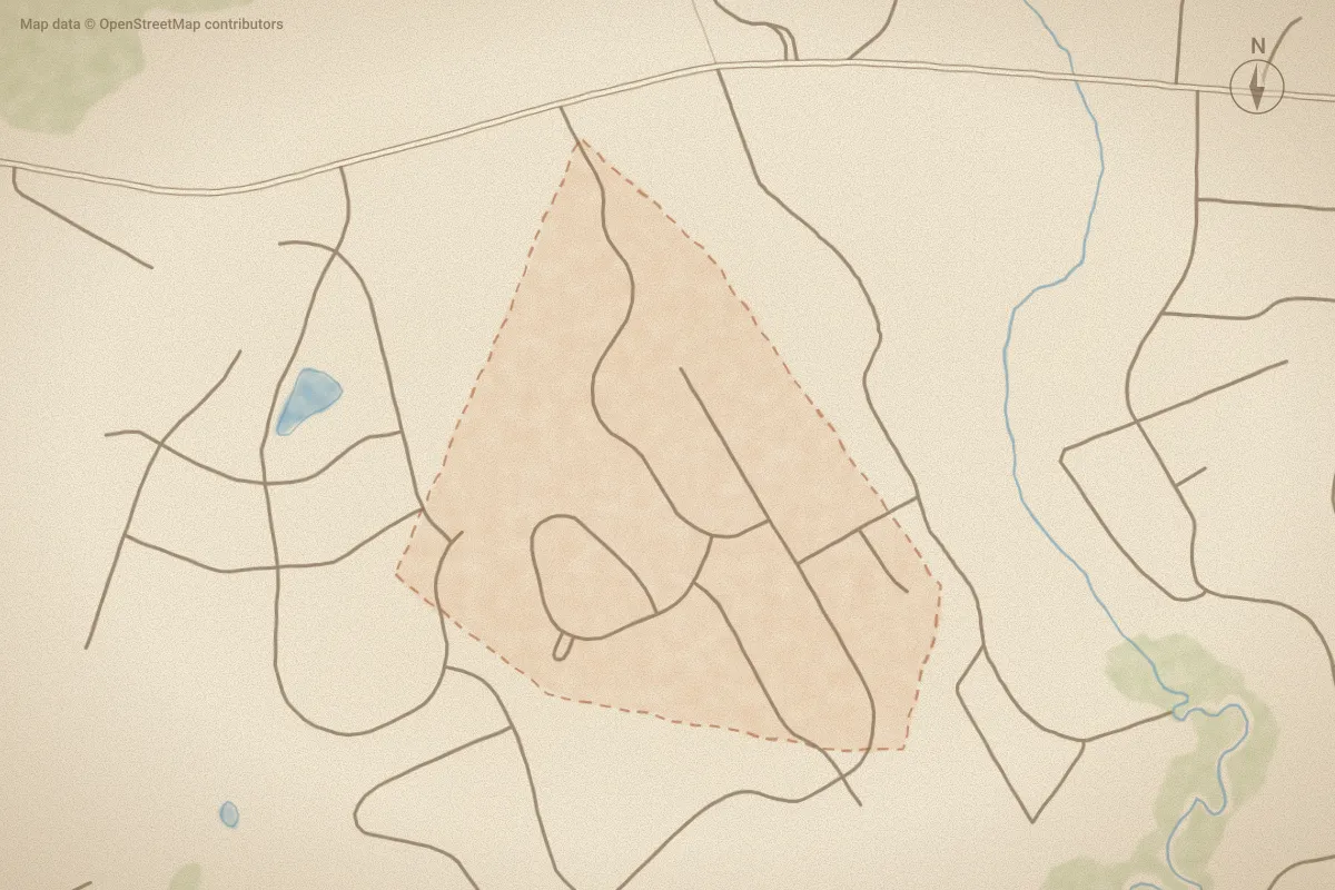 Watercolor map of Saltwater Landing in Hampstead, NC, showing its streets, water and surroundings