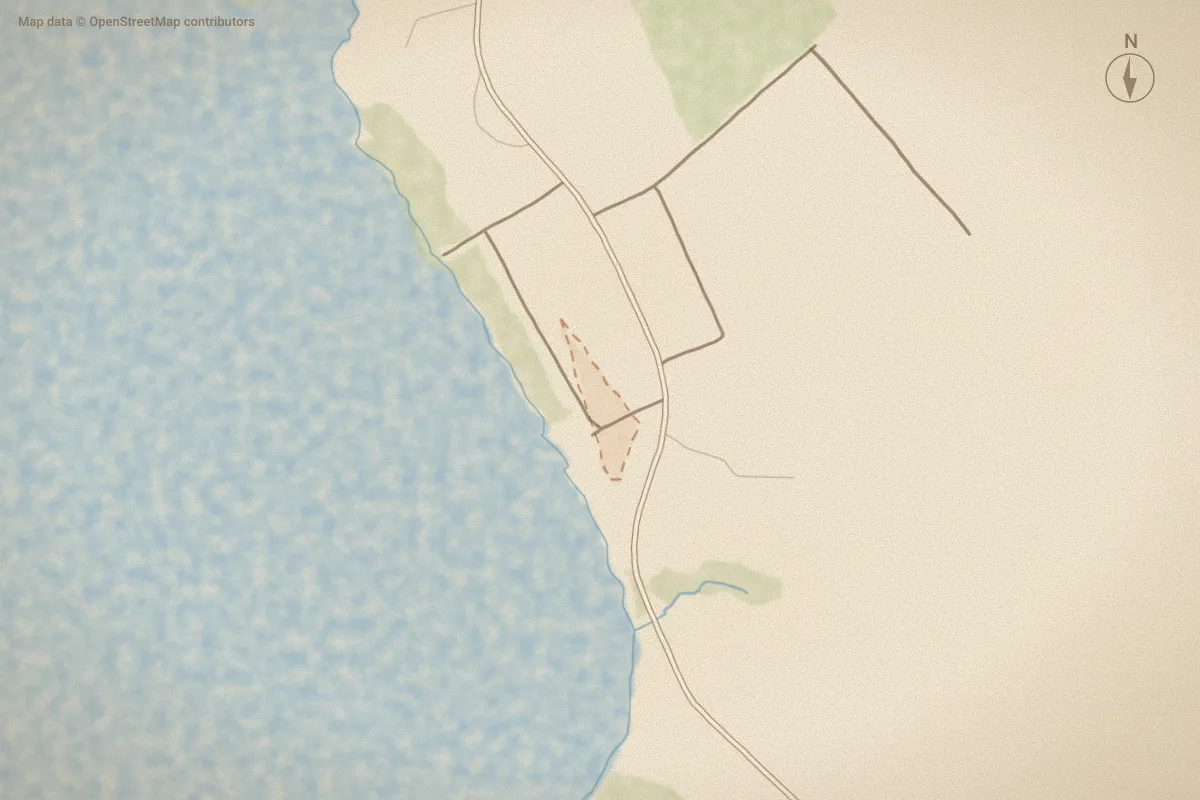 Watercolor map of Sea Level Inn in Sea Level, NC, showing its streets, water and surroundings