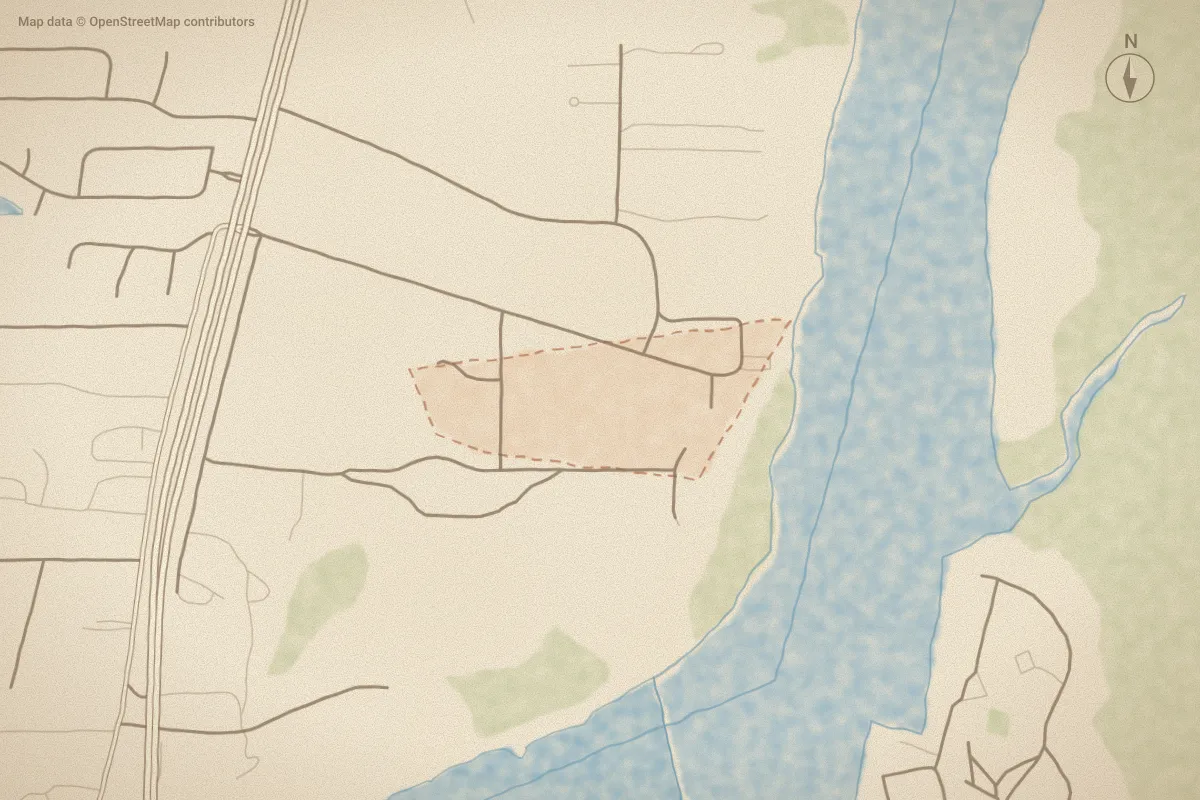 Watercolor map of Seabreeze Sound in Wilmington, NC, showing its streets, water and surroundings