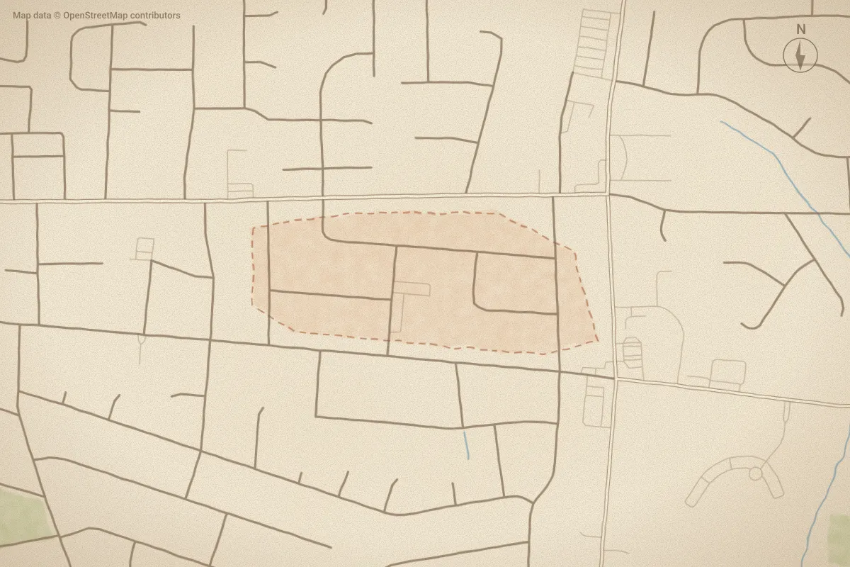 Watercolor map of Shamrock Terrace in Winterville, NC, showing its streets, water and surroundings