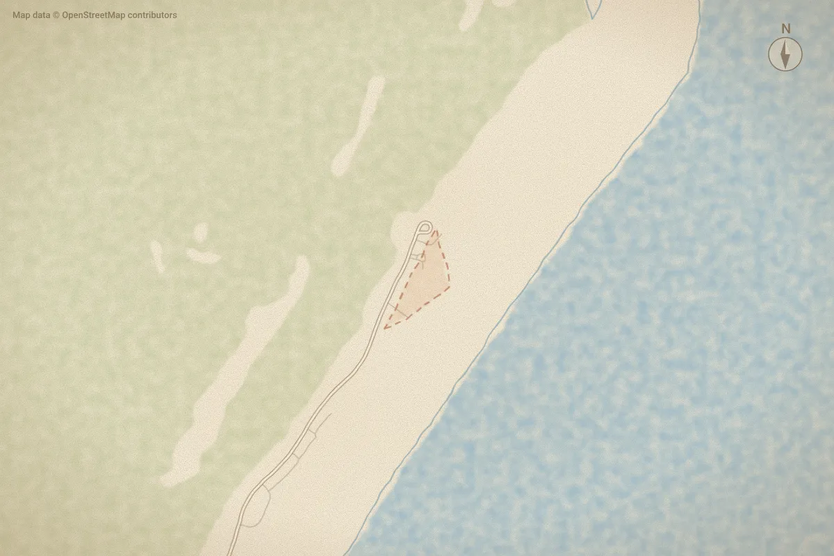 Watercolor map of Shell Island Resort in Wrightsville Beach, NC, showing its streets, water and surroundings