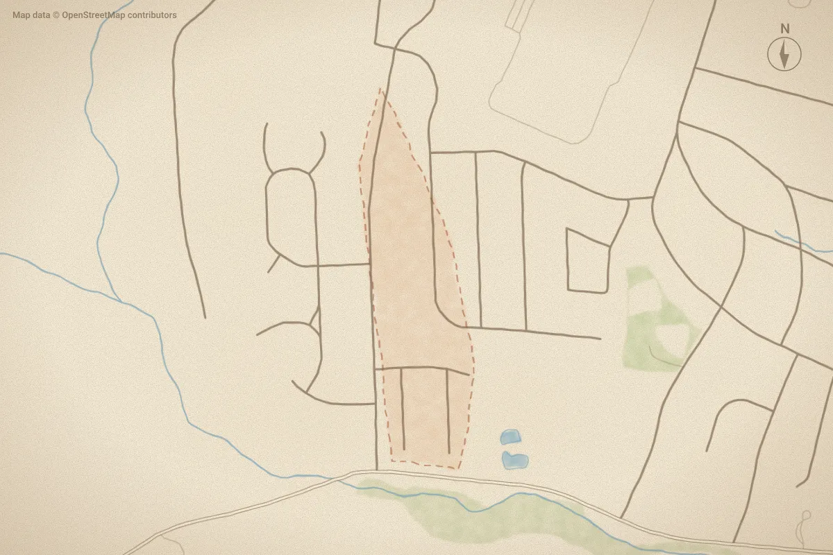 Watercolor map of Shepherds Ridge in Aberdeen, NC, showing its streets, water and surroundings