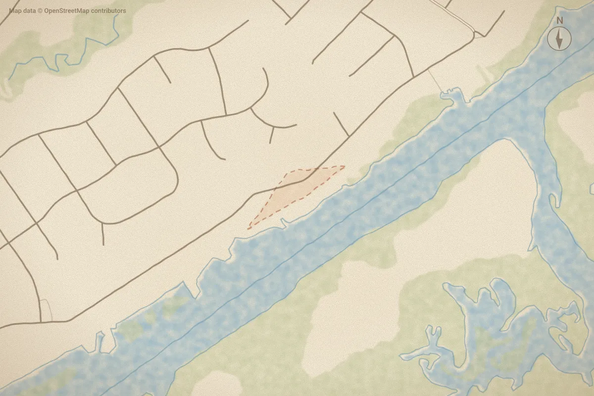 Watercolor map of Sidbury Acres in Hampstead, NC, showing its streets, water and surroundings
