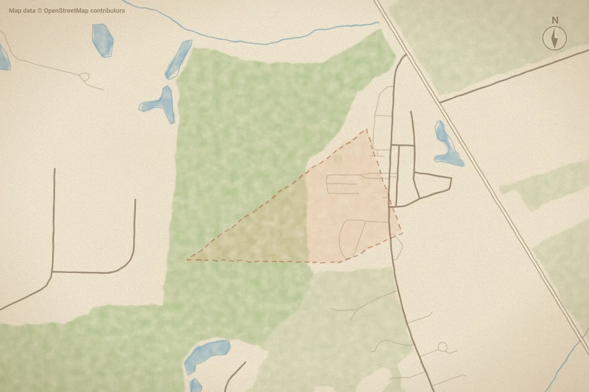 Watercolor map of Silver Creek in Peletier, NC, showing its streets, water and surroundings