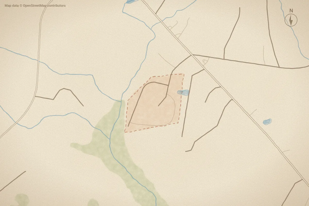 Watercolor map of Skipper Run in Supply, NC, showing its streets, water and surroundings