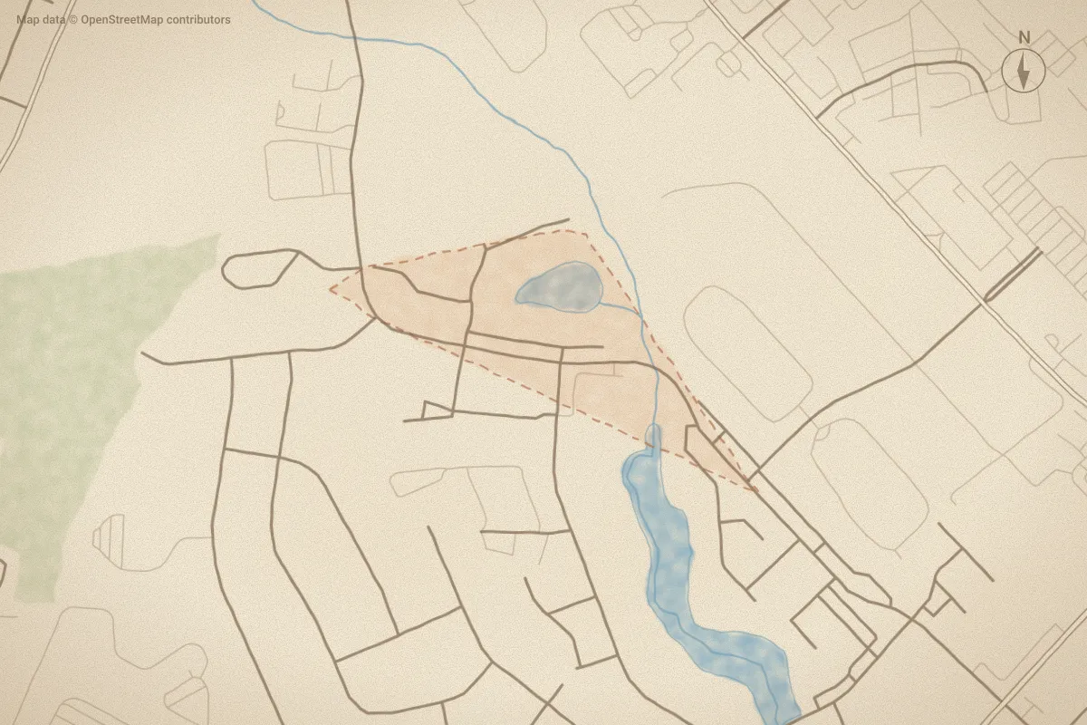 Watercolor map of Spring Forest in Greenville, NC, showing its streets, water and surroundings