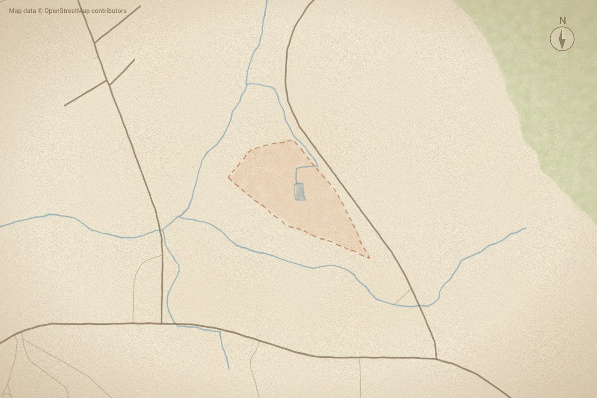Watercolor map of Stella Bluffs in Stella, NC, showing its streets, water and surroundings