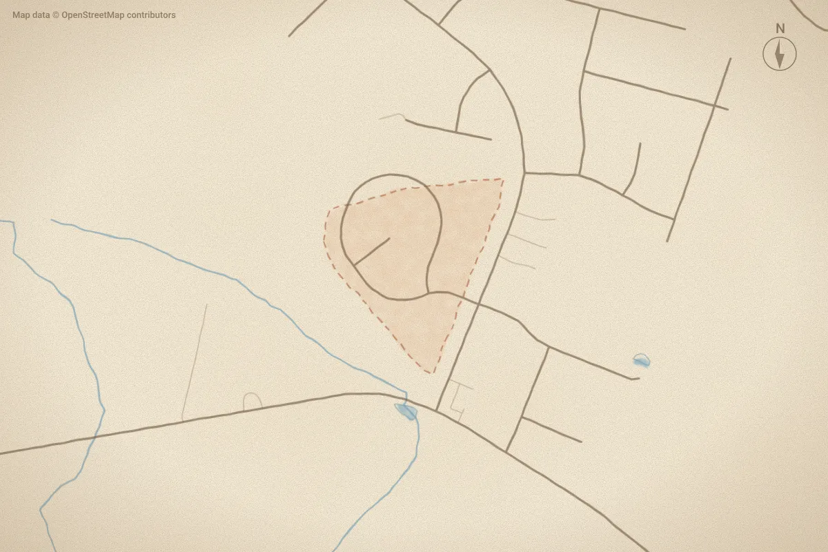 Watercolor map of Stillwater Creek in Goldsboro, NC, showing its streets, water and surroundings