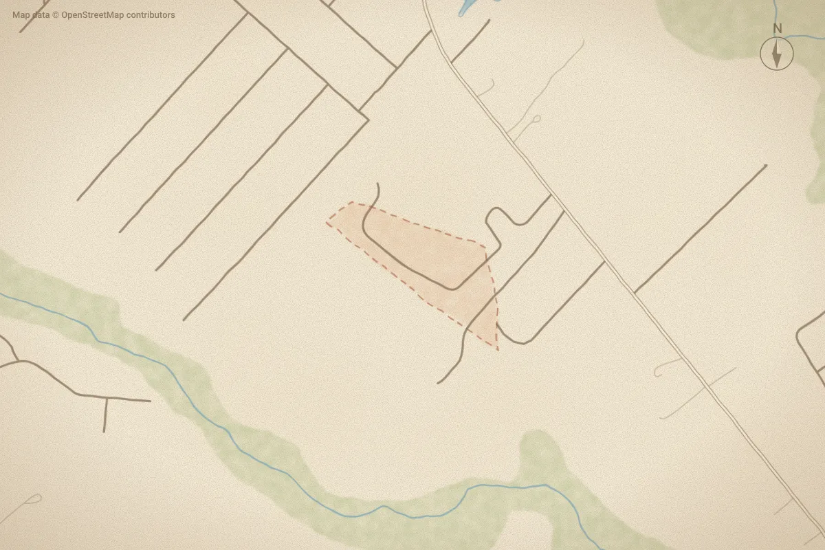 Watercolor map of Stone Chimney Ridge in Supply, NC, showing its streets, water and surroundings