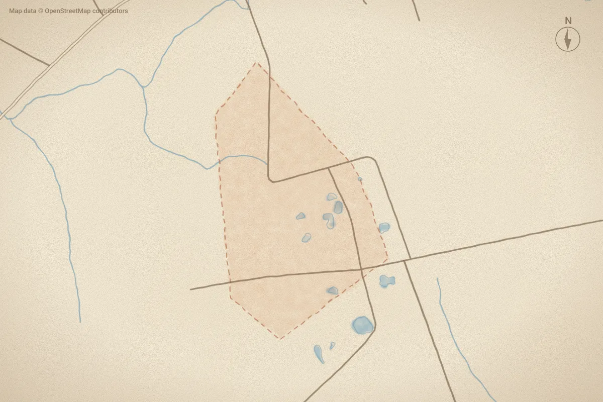 Watercolor map of Strawberry Fields in Maple Hill, NC, showing its streets, water and surroundings