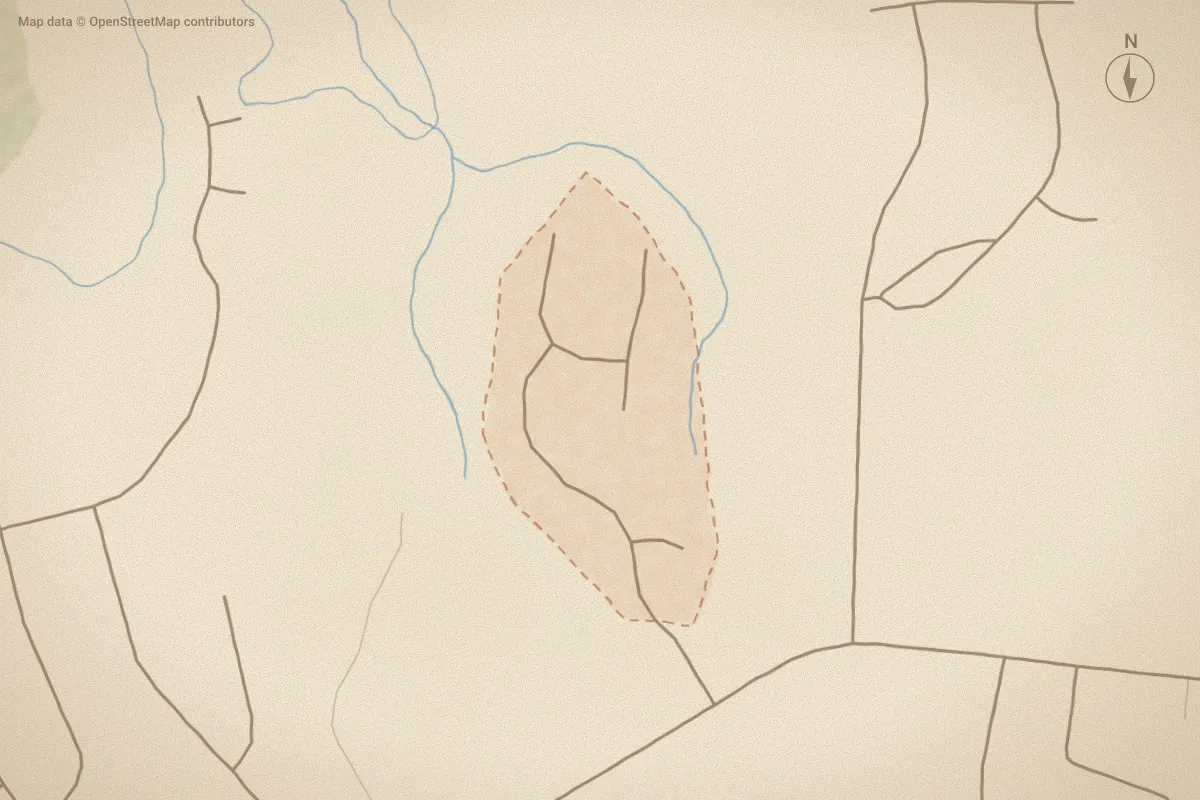 Watercolor map of Sugar Spring in Jacksonville, NC, showing its streets, water and surroundings