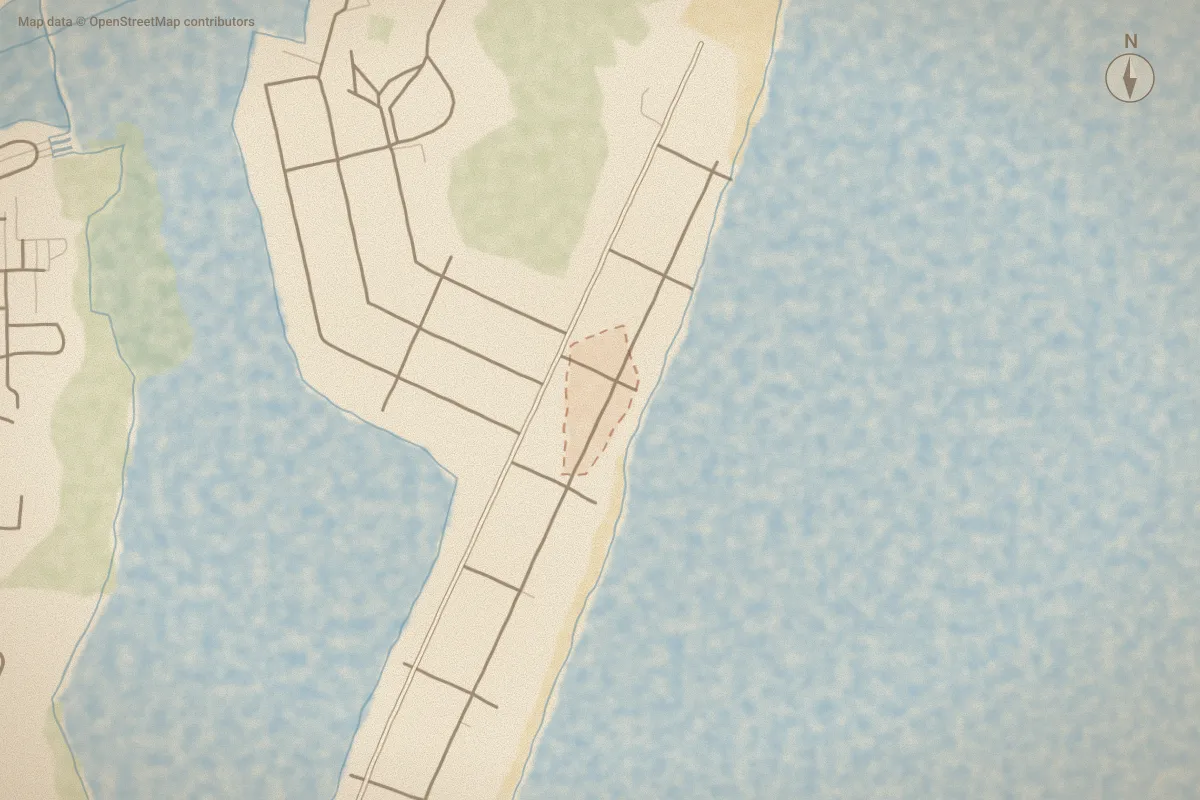 Watercolor map of Sun Skipper in Carolina Beach, NC, showing its streets, water and surroundings