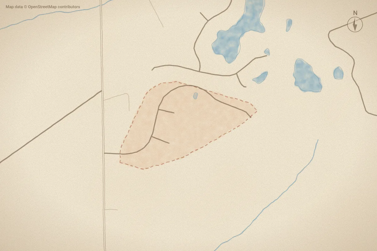 Watercolor map of Sunny Point in Richlands, NC, showing its streets, water and surroundings