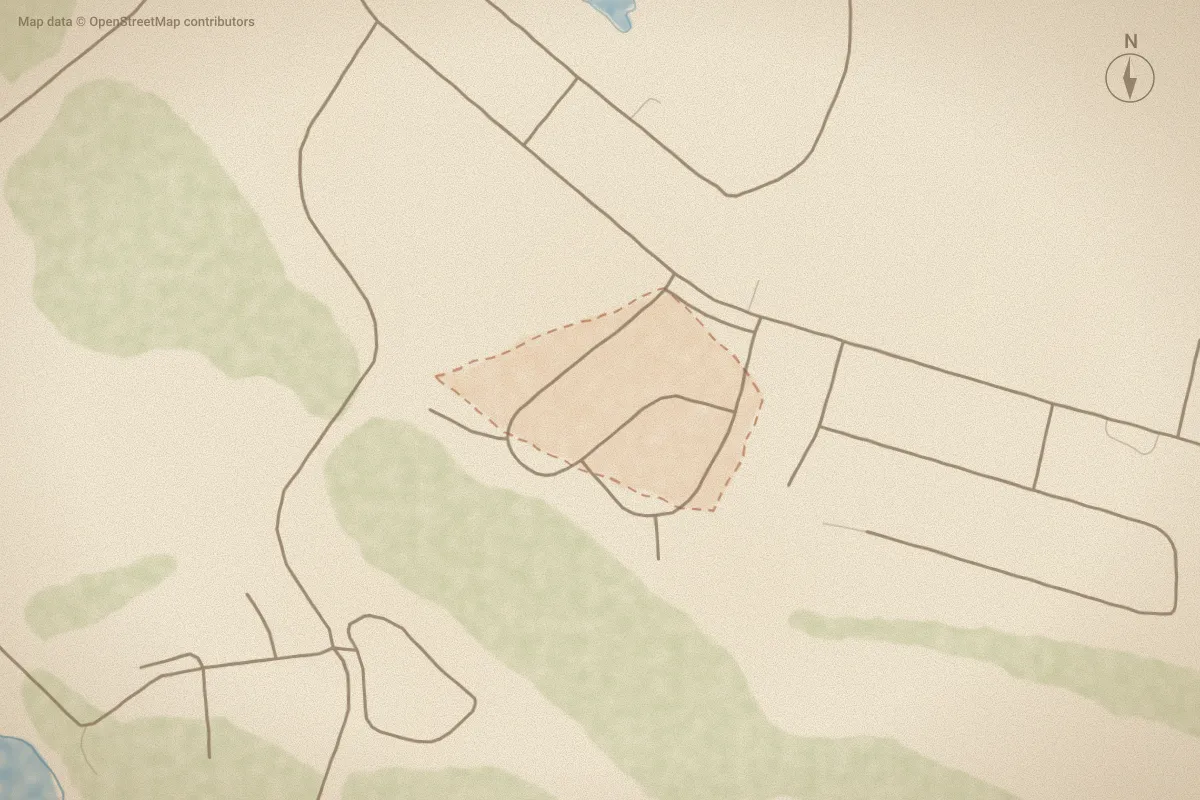 Watercolor map of Sweetbriar in Washington, NC, showing its streets, water and surroundings