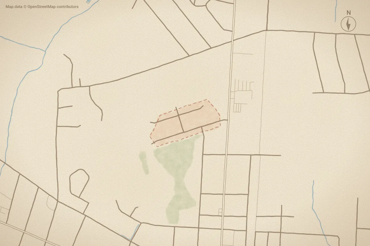 Watercolor map of The Arbors in Ayden, NC, showing its streets, water and surroundings