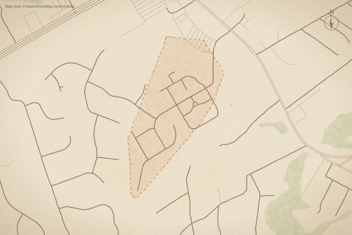 Watercolor map of The Arbors in Hampstead, NC, showing its streets, water and surroundings