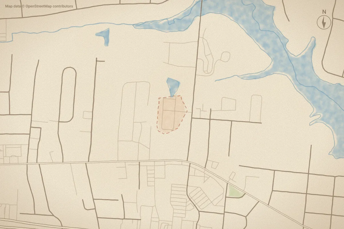 Watercolor map of The Courtyard in Morehead City, NC, showing its streets, water and surroundings