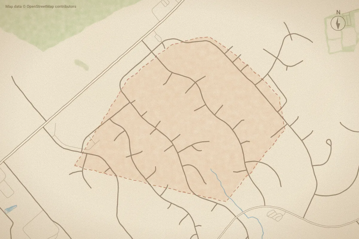 Watercolor map of The Forest At Belvedere in Hampstead, NC, showing its streets, water and surroundings