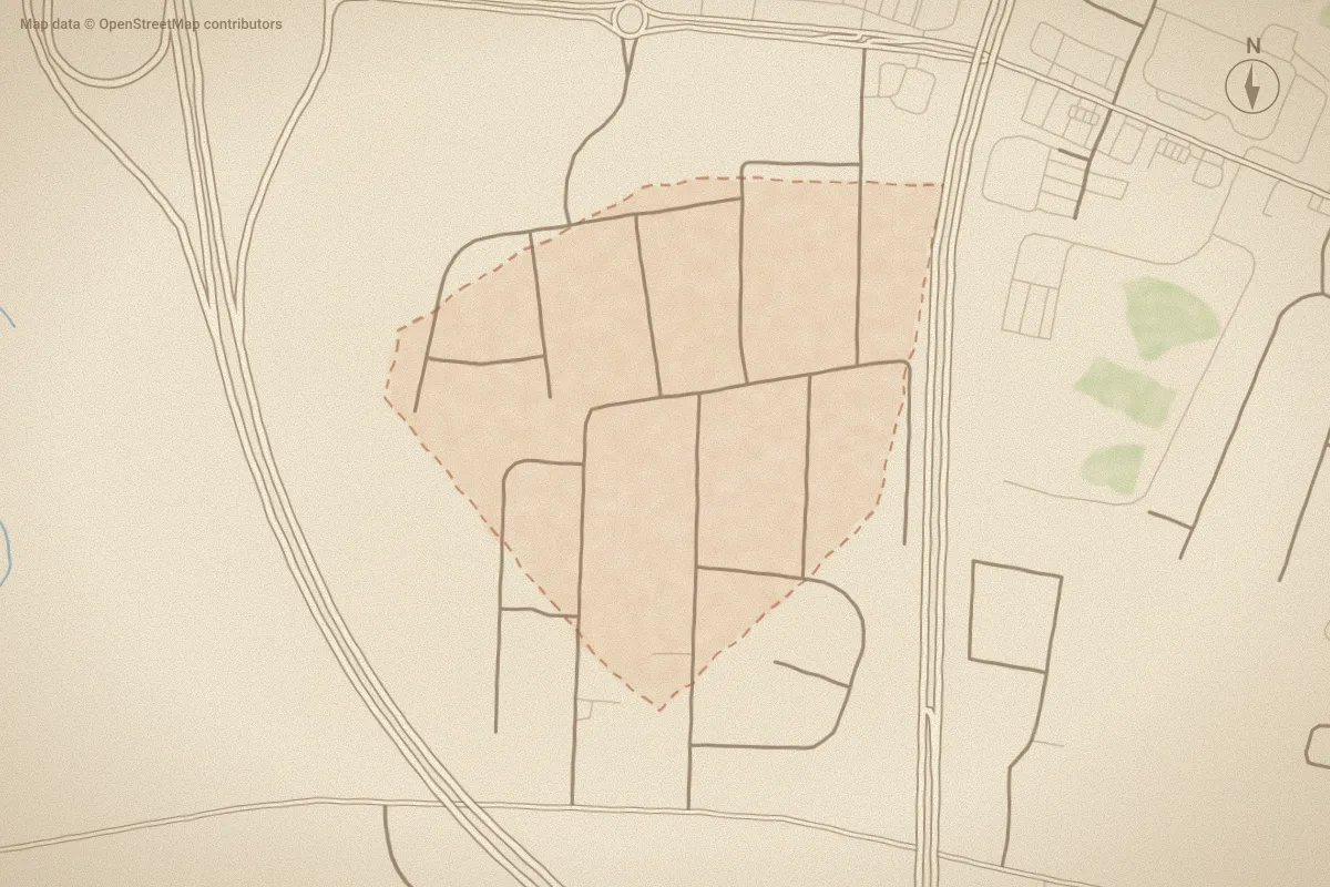 Watercolor map of The Pines in Ayden, NC, showing its streets, water and surroundings
