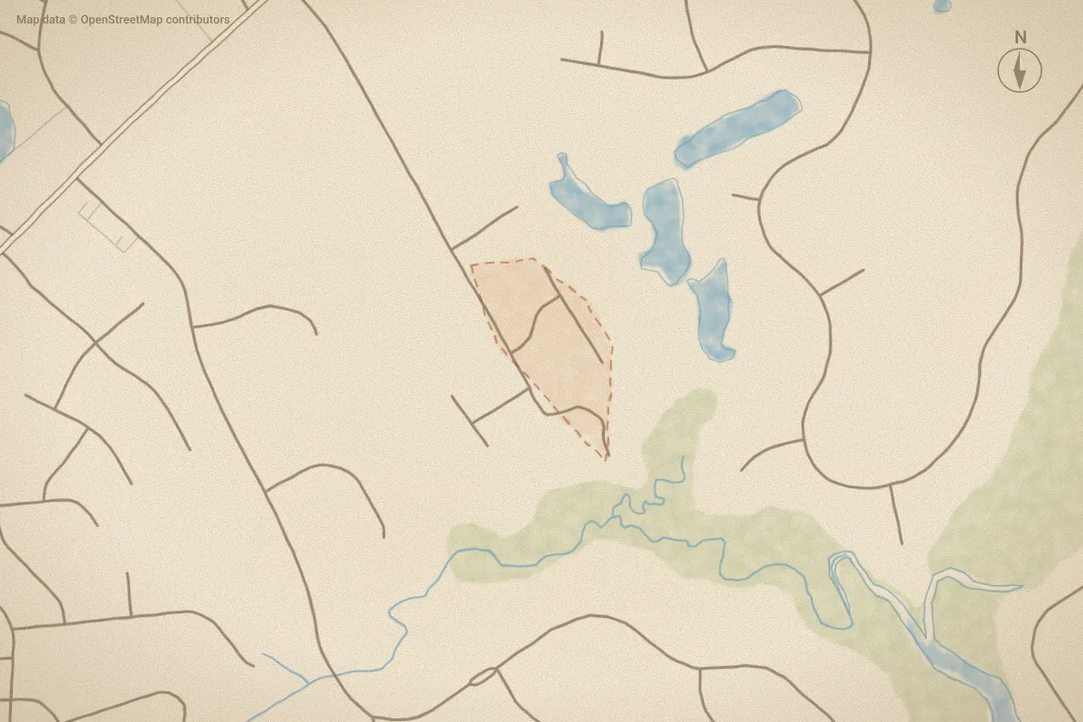 Watercolor map of The Point in Hampstead, NC, showing its streets, water and surroundings