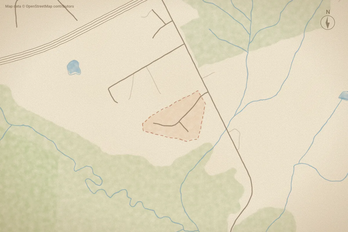 Watercolor map of The Reserve in Vass, NC, showing its streets, water and surroundings