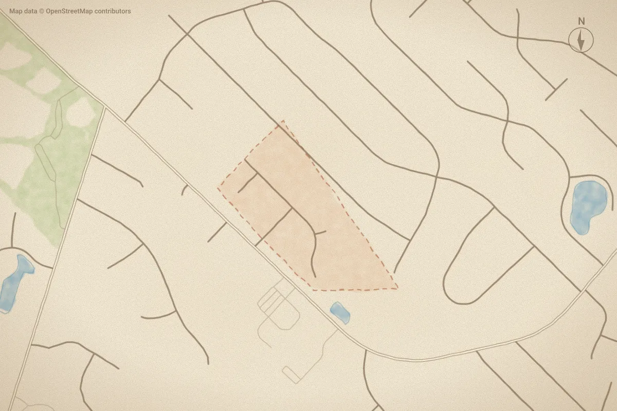 Watercolor map of The Walk at Sloop Point in Hampstead, NC, showing its streets, water and surroundings