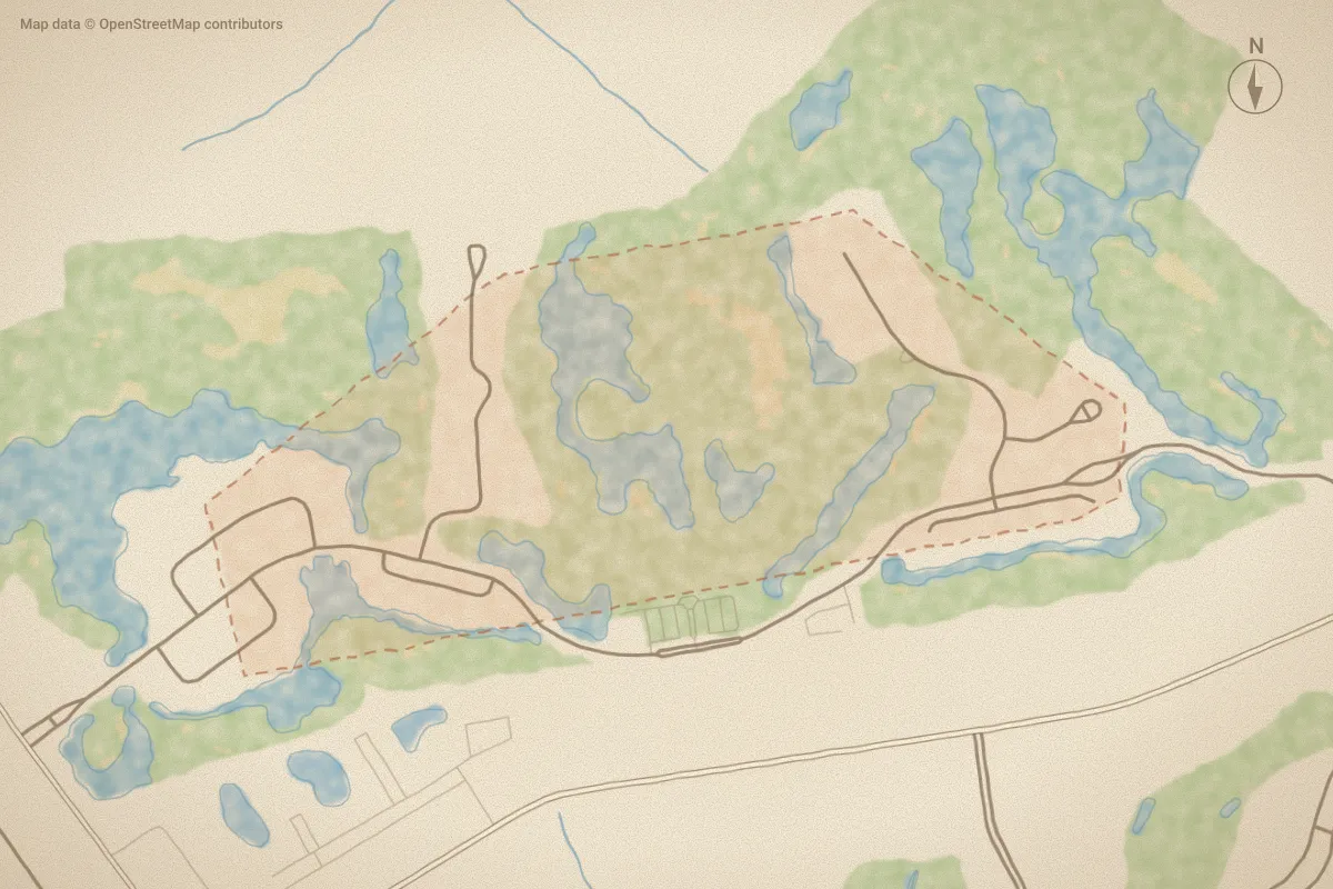Watercolor map of Thistle Downs in Sunset Beach, NC, showing its streets, water and surroundings