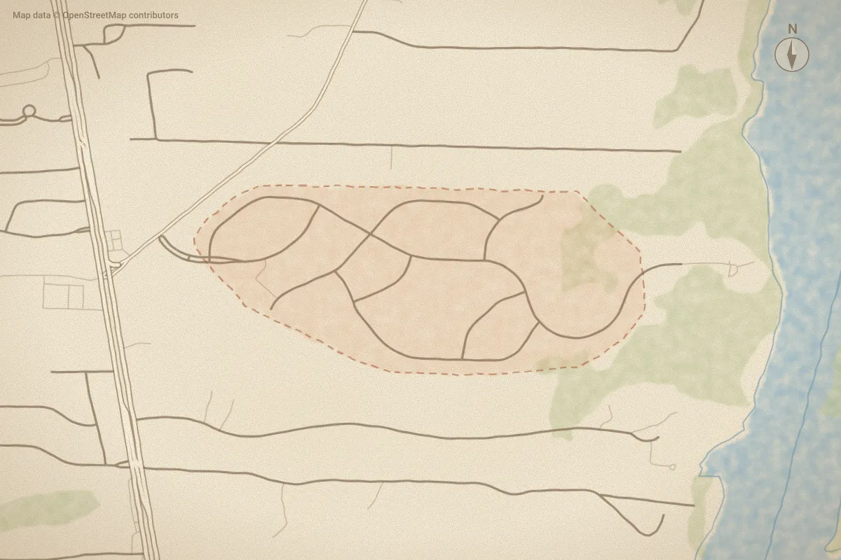 Watercolor map of TidalWalk in Wilmington, NC, showing its streets, water and surroundings