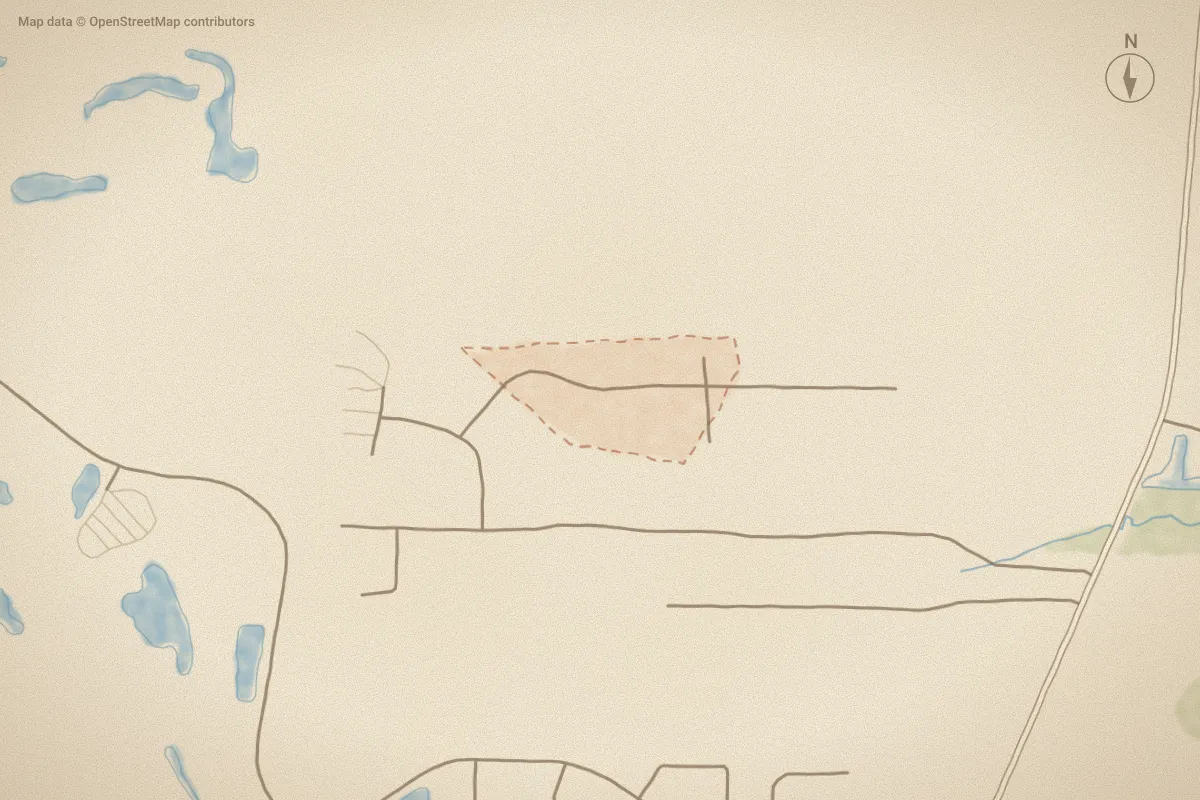 Watercolor map of Tracy Grove in Beaufort, NC, showing its streets, water and surroundings