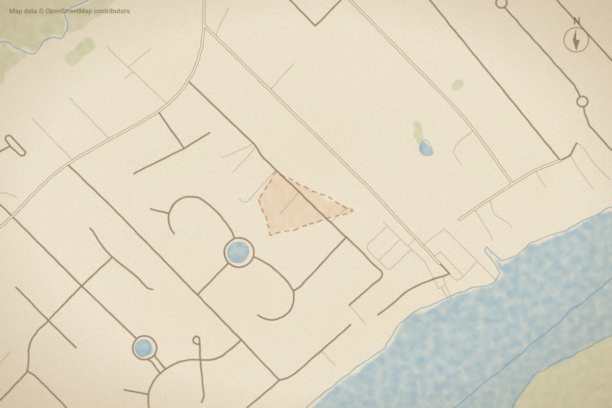 Watercolor map of Twin Oaks in Hampstead, NC, showing its streets, water and surroundings