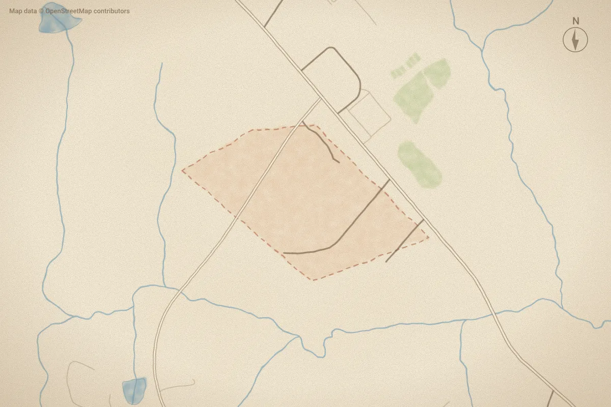 Watercolor map of Union Hills in Cameron, NC, showing its streets, water and surroundings