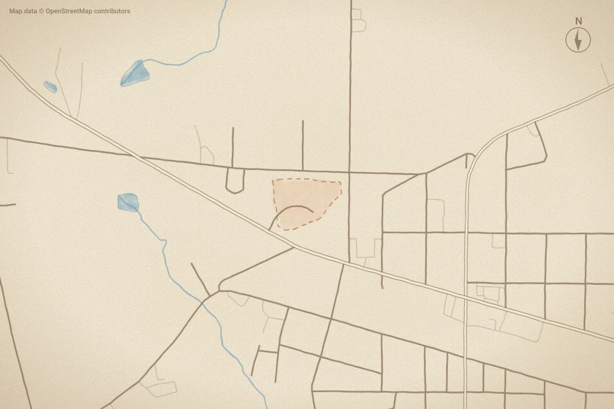 Watercolor map of Village Square in Middlesex, NC, showing its streets, water and surroundings