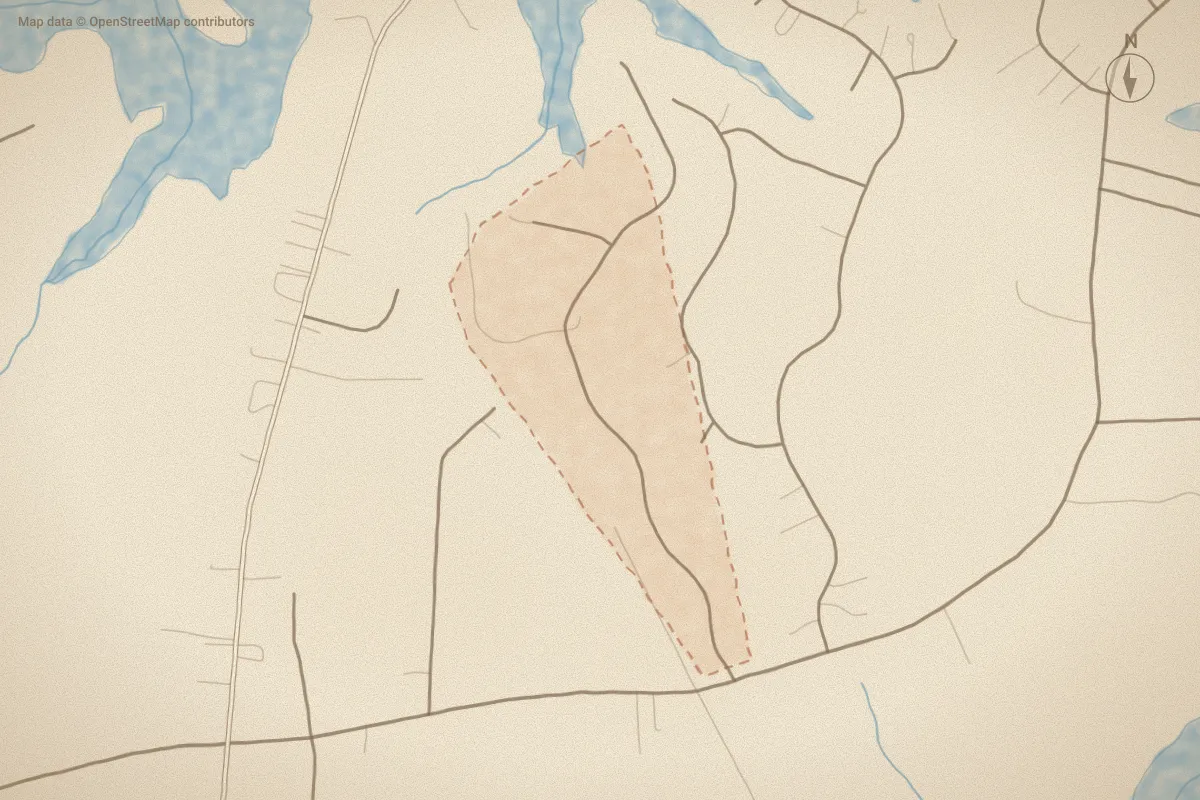 Watercolor map of Waterstone in Rocky Mount, NC, showing its streets, water and surroundings