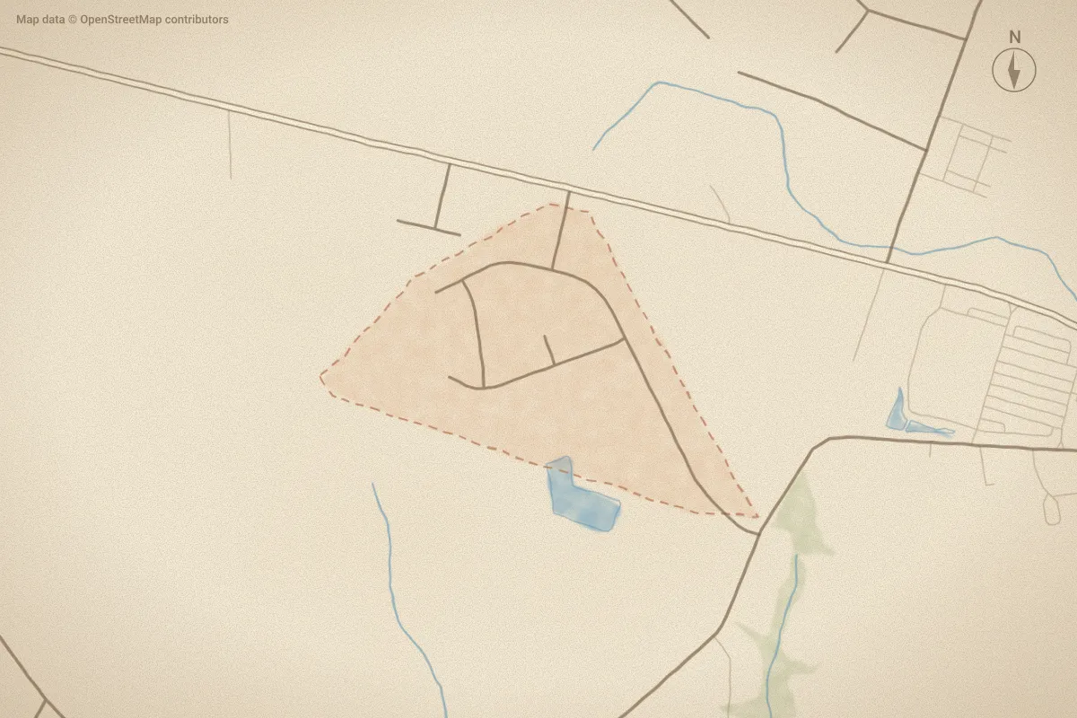 Watercolor map of Waverly Place in Richlands, NC, showing its streets, water and surroundings