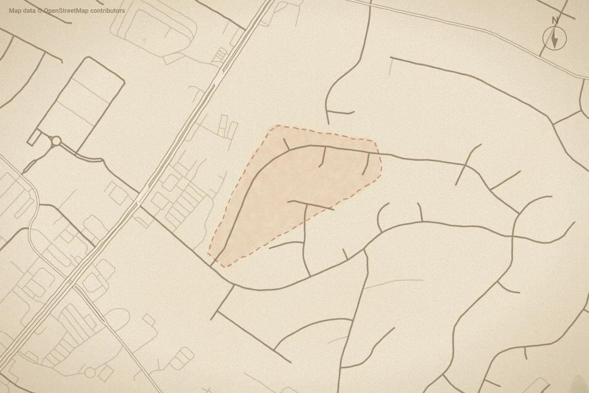 Watercolor map of Willow Brook in Wilmington, NC, showing its streets, water and surroundings