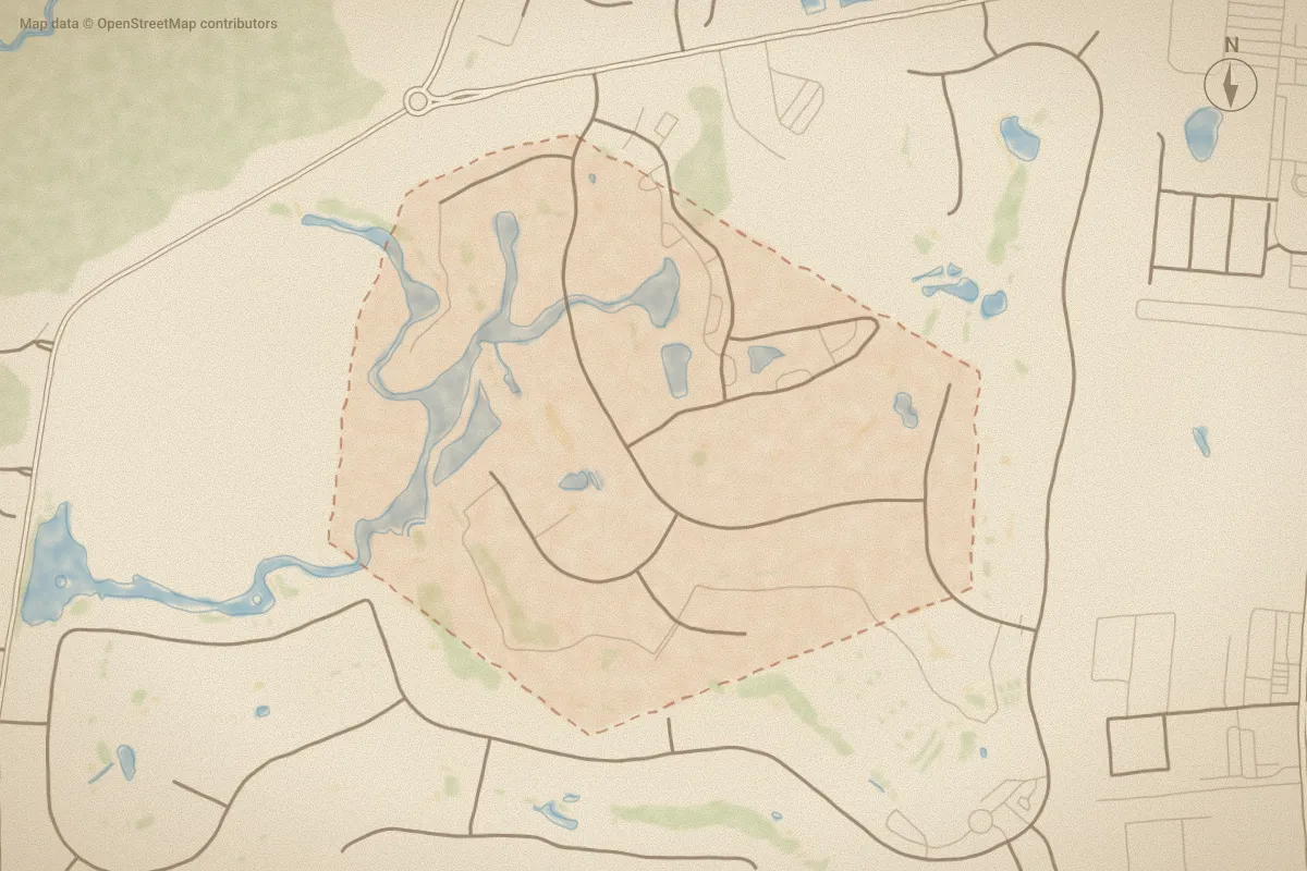Watercolor map of Willow Glen in Wilmington, NC, showing its streets, water and surroundings