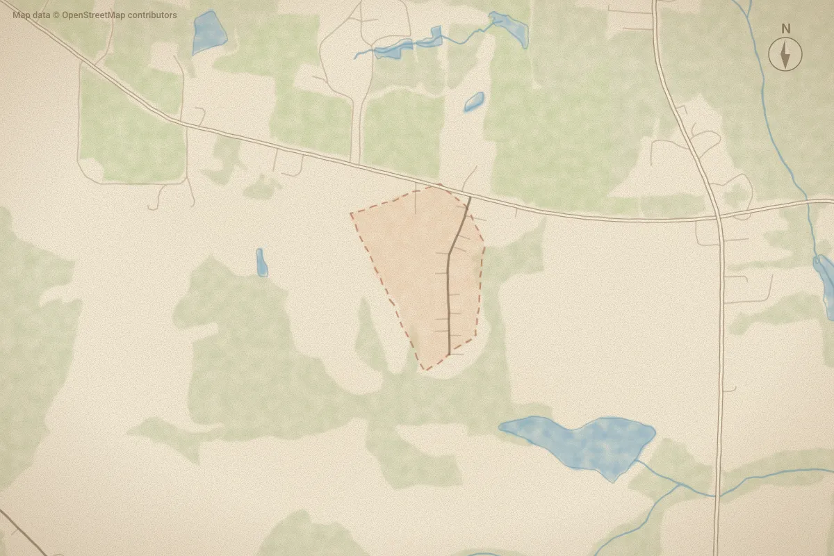 Watercolor map of Willow Ridge in Sims, NC, showing its streets, water and surroundings
