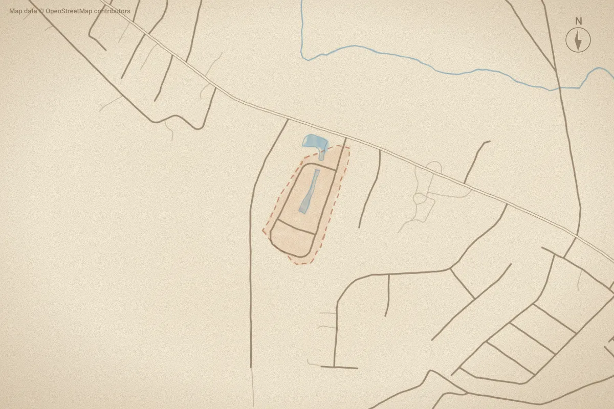Watercolor map of Windermere Estates in Leland, NC, showing its streets, water and surroundings