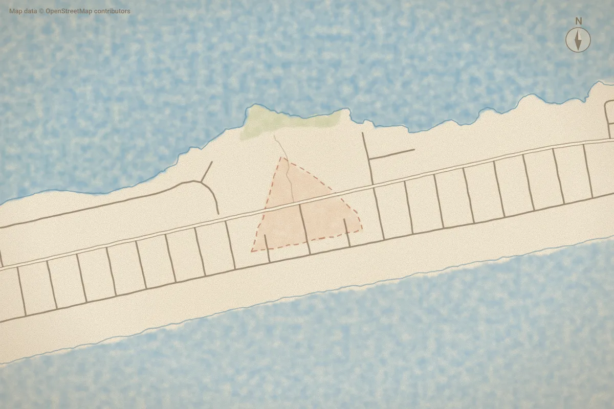 Watercolor map of Windfall South in Emerald Isle, NC, showing its streets, water and surroundings