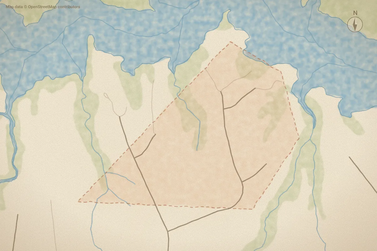 Watercolor map of Windsong III in Aurora, NC, showing its streets, water and surroundings