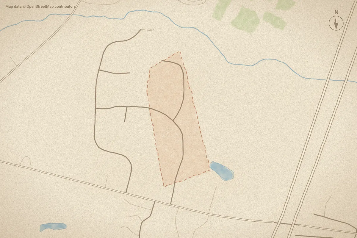 Watercolor map of Windsor Hall in Rocky Mount, NC, showing its streets, water and surroundings
